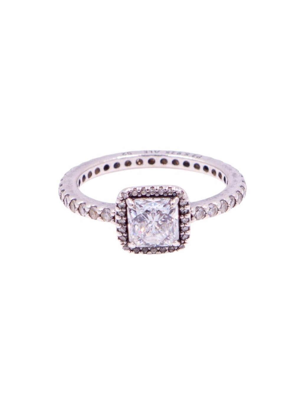 Pandora Retired Timeless Elegance Sterling Silver Clear CZ Square Halo Ring Size